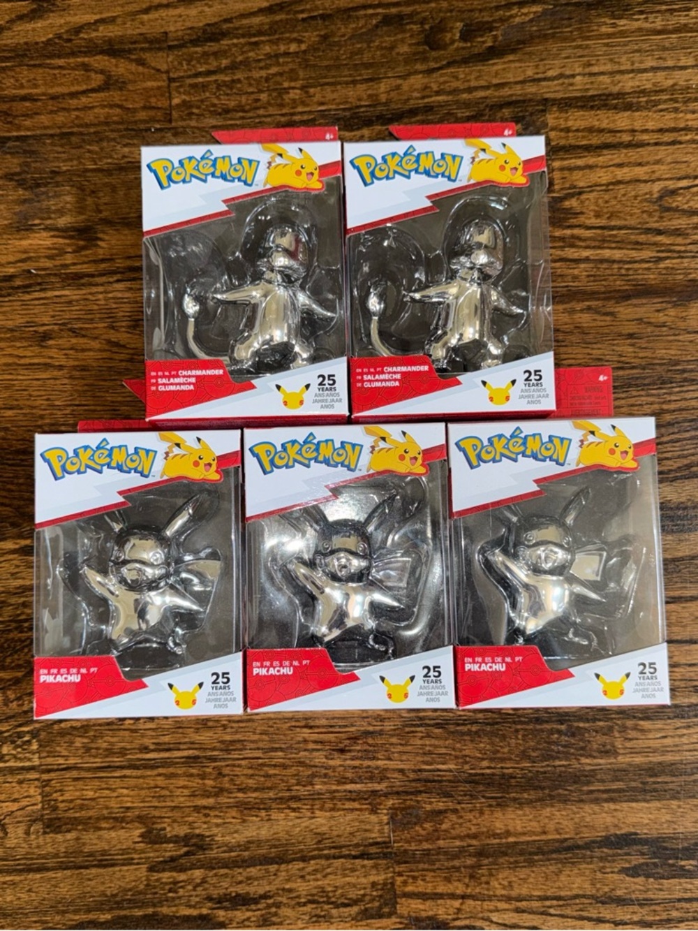 BUNDLE 5-Pack Pokemon 25th Anniversary Silver Figure Series 1 Pikachu Charmander